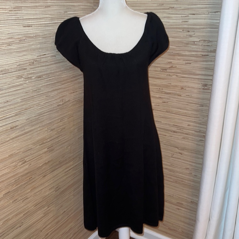 Calvin Klein medium little black dress sweater knit navy doll style dress. EUC!